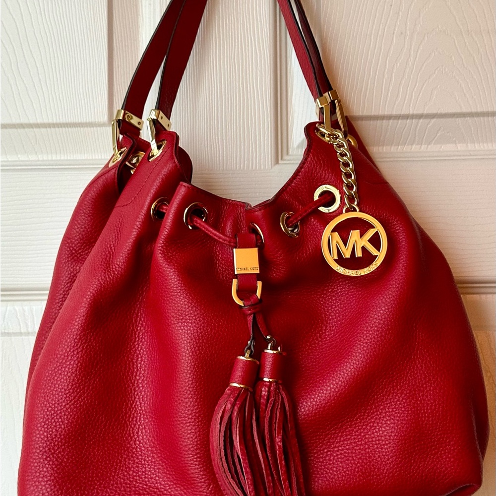 Michael Kors Red Leather Shoulder Bag With Gold Hardware. EUC